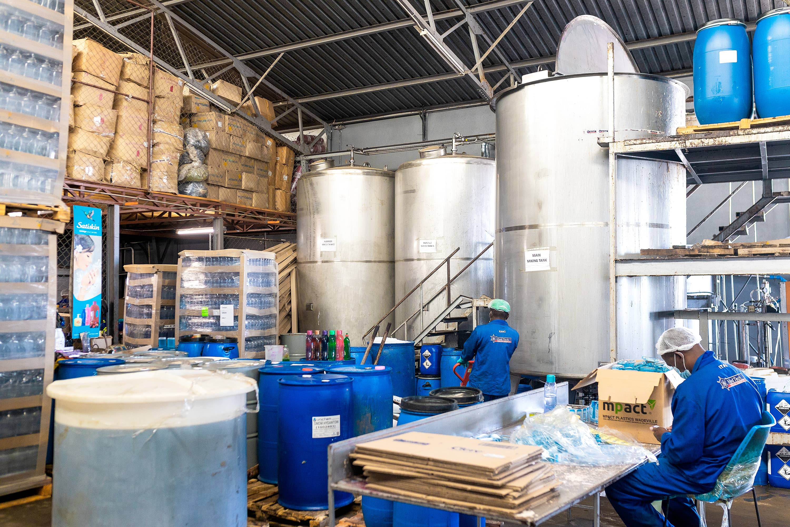 Mixing tanks and production lines inside the MedTech facility in Ruwa